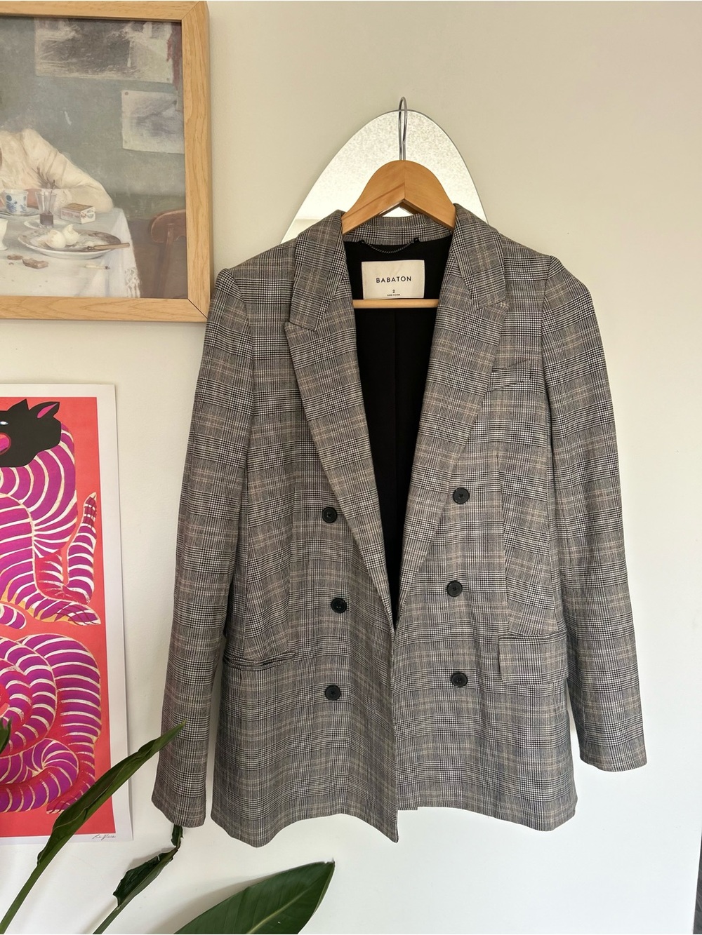 Babaton Grey Plaid Double-Breasted Blazer